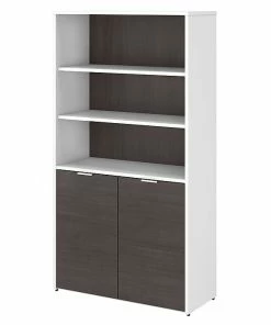 Promo 🥰 Bush Business Furniture Jamestown 5-Shelf 66.12"H Bookcase, Storm Gray/White (JTB136SGWH) 🌟