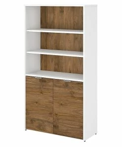 Best Pirce 😍 Bush Business Furniture Jamestown 5 Shelf 66"H Bookcase, Fresh Walnut/White (JTB136FWWH) 👏