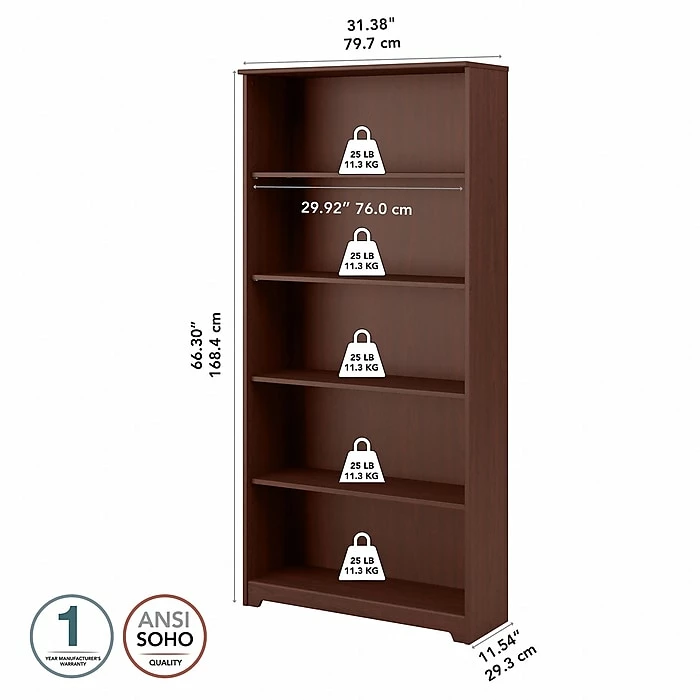Outlet ๐ฏ Bush Furniture Cabot 5 Shelf 66"H Bookcase, Harvest Cherry (WC31466-03) ๐ฏ - Image 4
