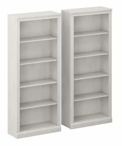 Coupon 🔥 Bush Furniture Saratoga 5-Shelf 72"H Bookcase Set, Linen White Oak (SAR008LW) 😉