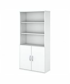 Best deal ✔️ Bush Business Furniture Easy Office 5-Shelf 73"H Bookcase With Doors, White (EO106WH) 🔔