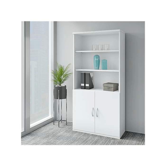 Best deal โ๏ธ Bush Business Furniture Easy Office 5-Shelf 73"H Bookcase With Doors, White (EO106WH) ๐ - Image 2