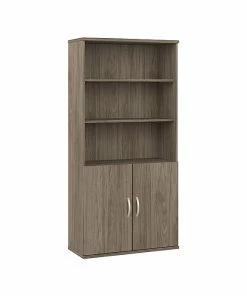 Best deal 🧨 Bush Business Furniture Hybrid 5-Shelf 73"H Tall Bookcase With Doors, Modern Hickory (HYB024MH) 😀