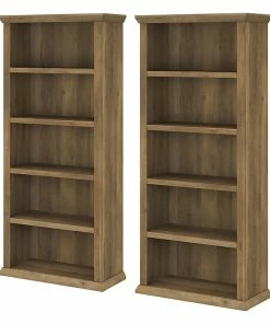 Cheapest 😀 Bush Furniture Yorktown 5-Shelf 67"H Bookcase Set, Reclaimed Pine (YRK012RCP) ✨