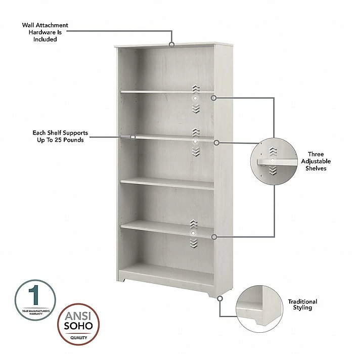 Cheap โค๏ธ Bush Furniture Cabot 5 Shelf 66"H Bookcase, Linen White Oak (WC31166-03) โ - Image 3