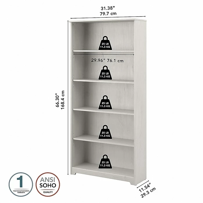 Cheap โค๏ธ Bush Furniture Cabot 5 Shelf 66"H Bookcase, Linen White Oak (WC31166-03) โ - Image 5