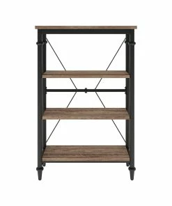 Best Pirce 🛒 Thomasville Furniture Thomasville Breslyn 3-Shelf 48"H Metal Bookcase, Crosscut Hickory/Black Nickel (SPLS-BRBK-TV) ❤️
