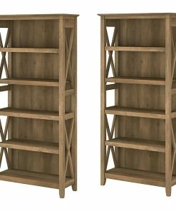 Discount 😀 Bush Furniture Key West 5-Shelf 66"H Bookcase Set, Reclaimed Pine (KWS046RCP) 👏