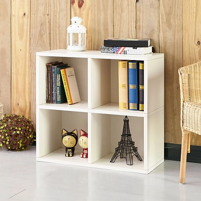 Budget 😀 Way Basics 24.8"H 4 Cubby Bookcase, Stackable Organizer And Modern Eco Storage Shelf, White (WB-4CUBE-2-WE) 🤩