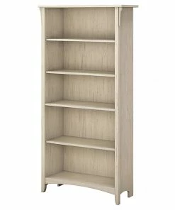 Best Sale 🔥 Bush Furniture Salinas 5 Shelf Bookcase, Antique White (SAB132AW-03) 💯