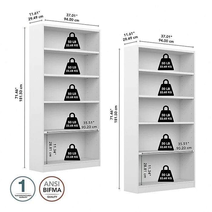 Top 10 โ๏ธ Bush Furniture Universal 5-Shelf 72"H Tall Bookcase, Pure White, 2/Set (UB003PW) โ๏ธ - Image 5