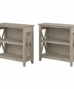 Discount 🧨 Bush Furniture Key West 2-Shelf 30"H Small Bookcase, Washed Gray, 2/Set (KWS053WG) 😍