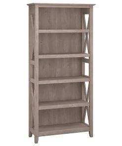 Deals ✔️ Bush Furniture Key West 5 Shelf Bookcase, Washed Gray (KWB132WG-03) ⌛