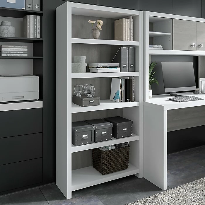 Flash Sale ๐ Office By Kathy Ireland® Echo 5-Shelf 66"H Bookcase, Pure White/Modern Gray (KI60504-03) ๐ - Image 2