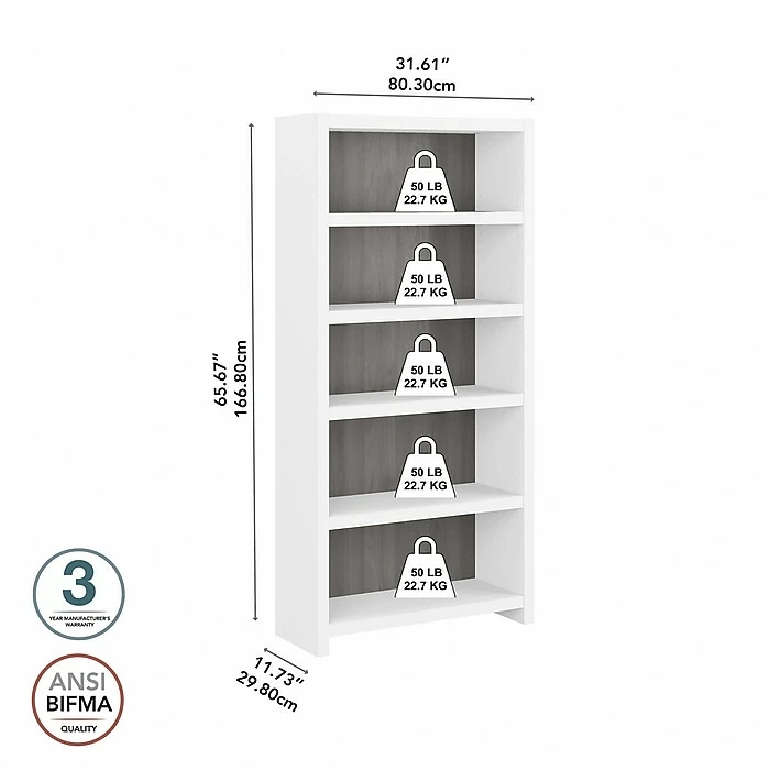Flash Sale ๐ Office By Kathy Ireland® Echo 5-Shelf 66"H Bookcase, Pure White/Modern Gray (KI60504-03) ๐ - Image 4