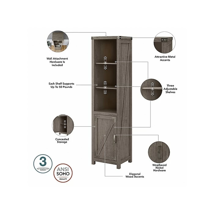 Cheap π― Kathy Ireland® Home By Bush Furniture Cottage Grove 5-Shelf 72"H Bookcase, Restored Gray (CGB118RTG-03) π - Image 3