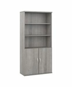 Budget 🧨 Bush Business Furniture Hybrid 5-Shelf 73"H Bookcase With Doors, Platinum Gray (HYB024PG) 🎁